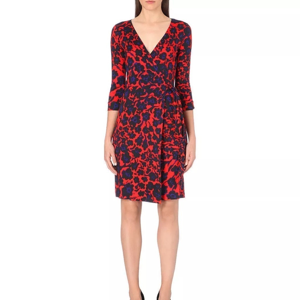 Diane Von Furstenberg Silk Red Print Wrap New Julian Two Dress‎